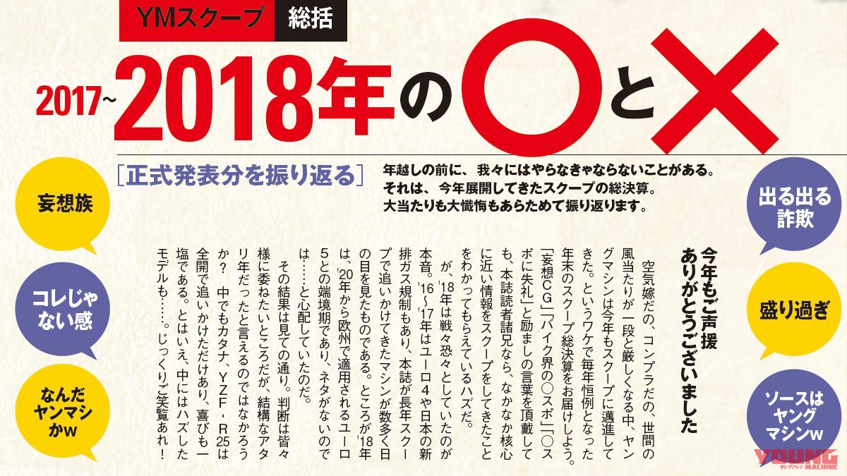 特集：ヤンマシスクープ2018総決算【勝手に新車バイク予想・大当たりか大懺悔か!?】