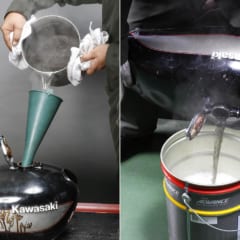 沸かした70℃前後のお湯をタンク内部にゆっくり注ぎ込む