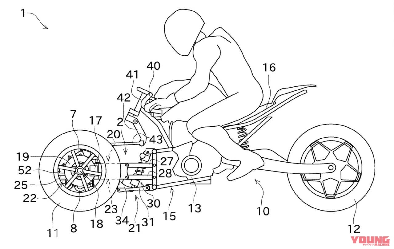 カワサキの公開特許図|カワサキ設計のビモータモデルが存在した!? ハブステア特許図をキャッチ→真の狙いは3輪か