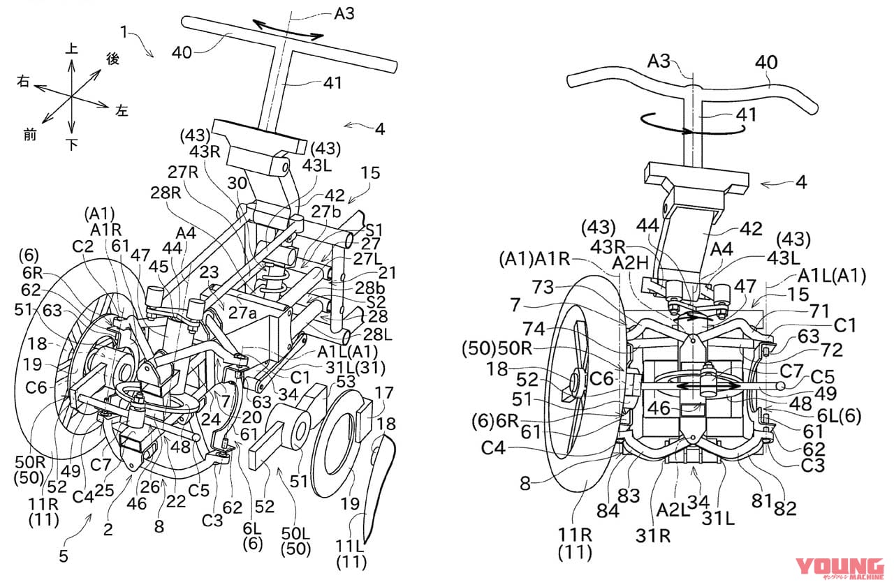 カワサキの公開特許図|カワサキ設計のビモータモデルが存在した!? ハブステア特許図をキャッチ→真の狙いは3輪か