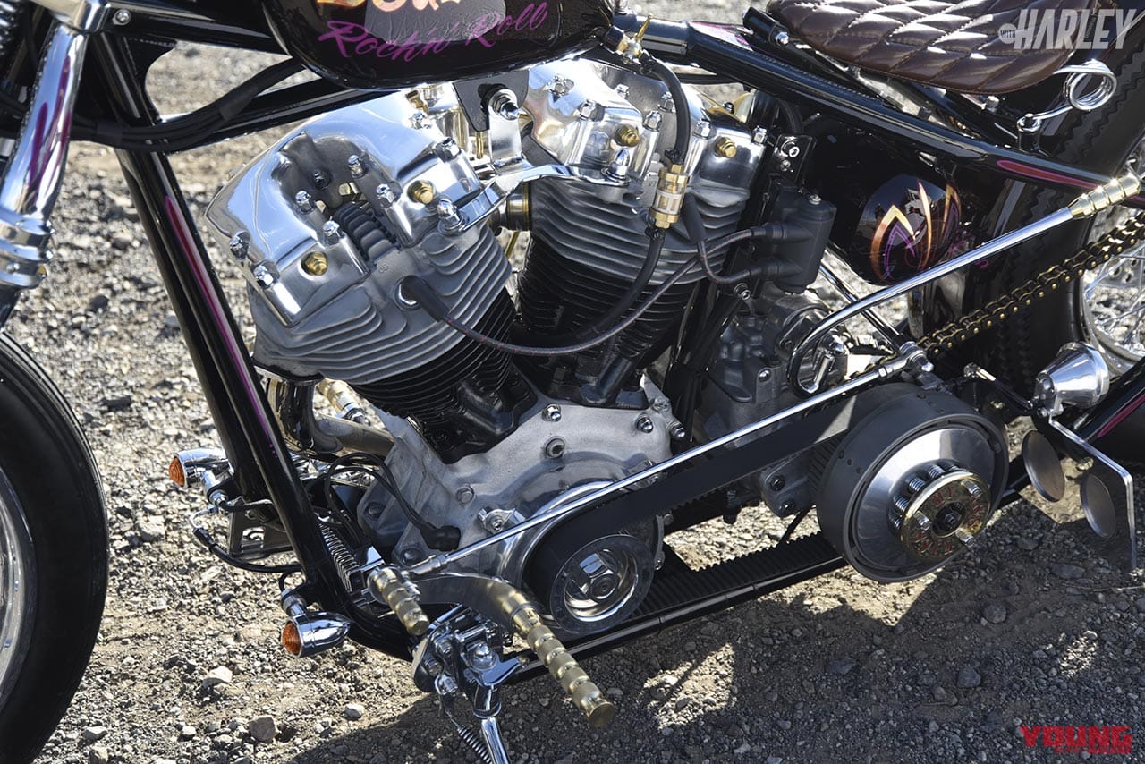 オープンプライマリー&スーサイドクラッチ|こだわりのペイントを施したショベルリジットスプリンガー【ハーレーカスタムNEWS】