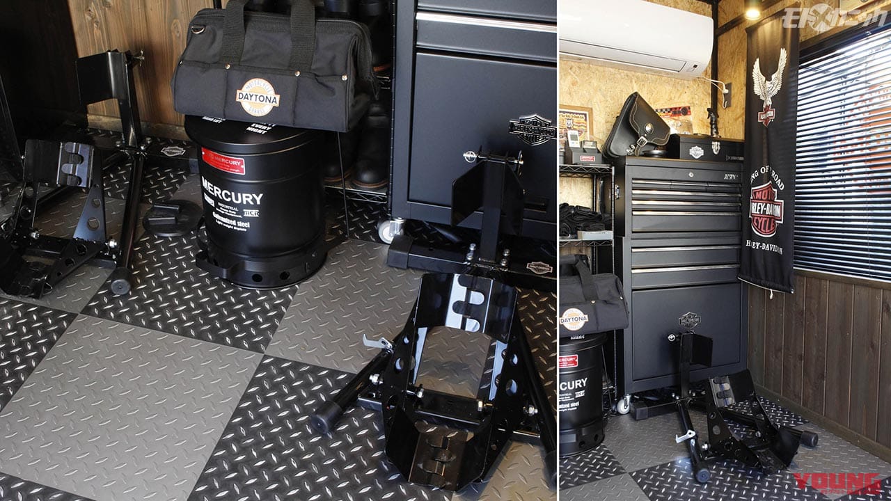 |親子でハーレー2台を磨き込む、こだわりの専用スペース獲得【デイトナガレージ ロッジ】