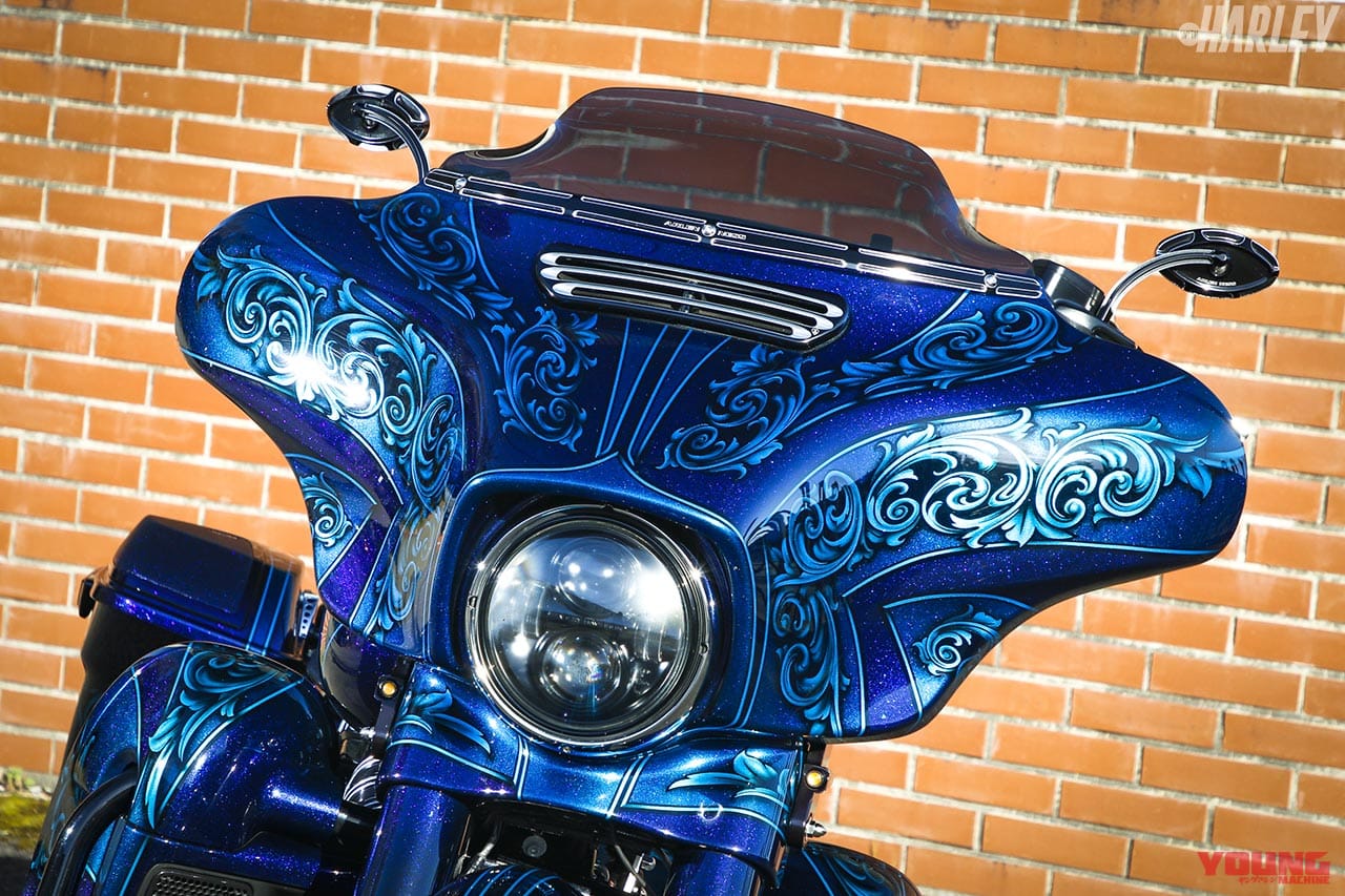 シュアショット FLHXSE CVO STREETGLIDE フロントカウル|カムを1本化したシュアショットのハーレーバガーカスタム【HRCS2019栄冠の実力】