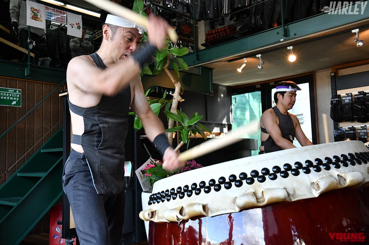 太鼓衆まほろばによる演奏|ハーレー東久留米、新型コロナショック前のイベント振り返り【国友愛佳&rurikoも参戦】