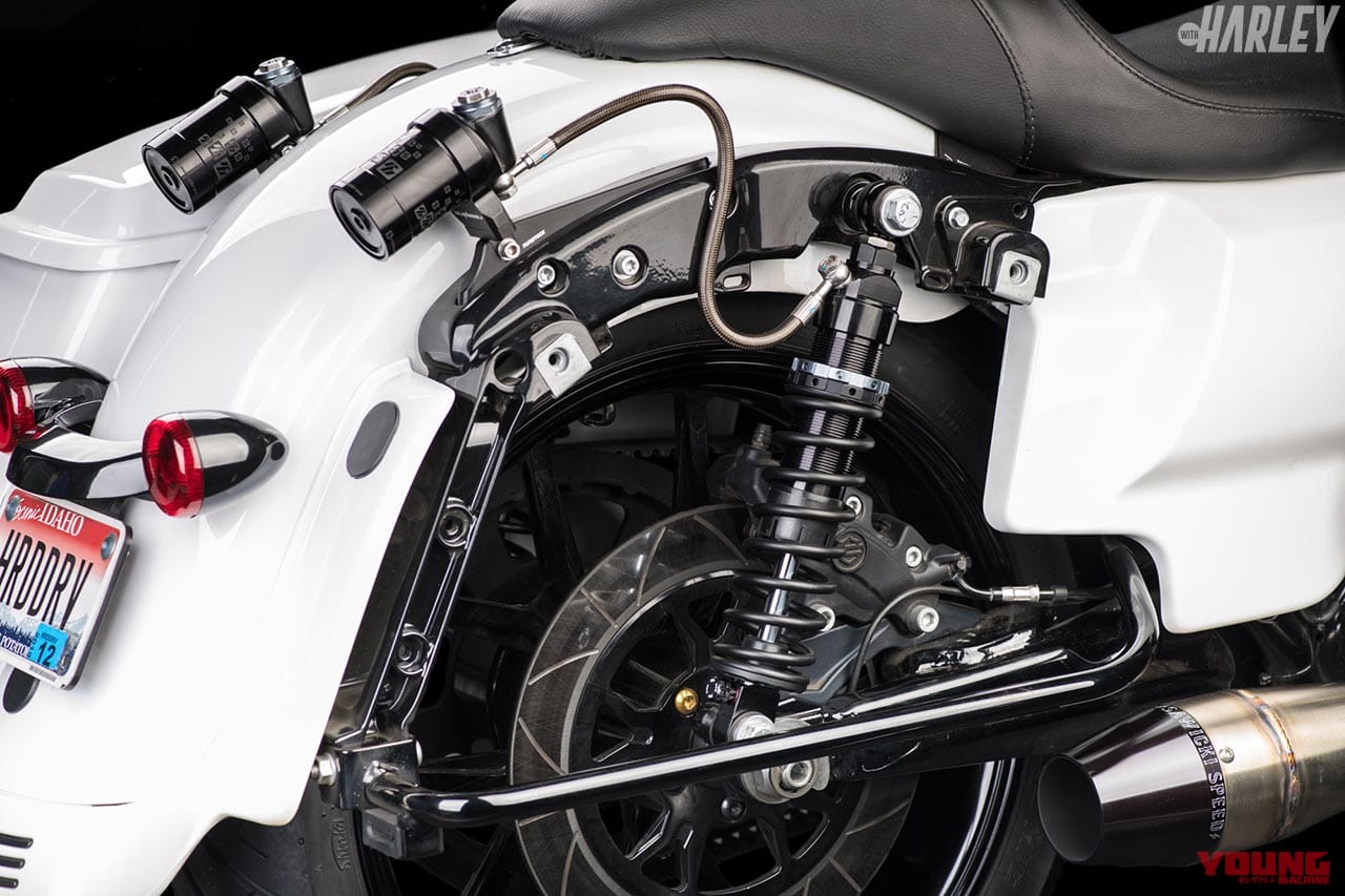 RACINGBROS shock Spec HLR-Remote|減衰/プリロード/車高調整機構を持つハーレー用リヤサス【レーシングブロス】