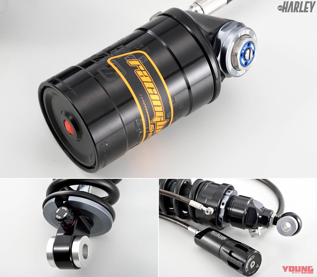 RACINGBROS shock Spec SHICANE HLR+REVOLVER|減衰/プリロード/車高調整機構を持つハーレー用リヤサス【レーシングブロス】