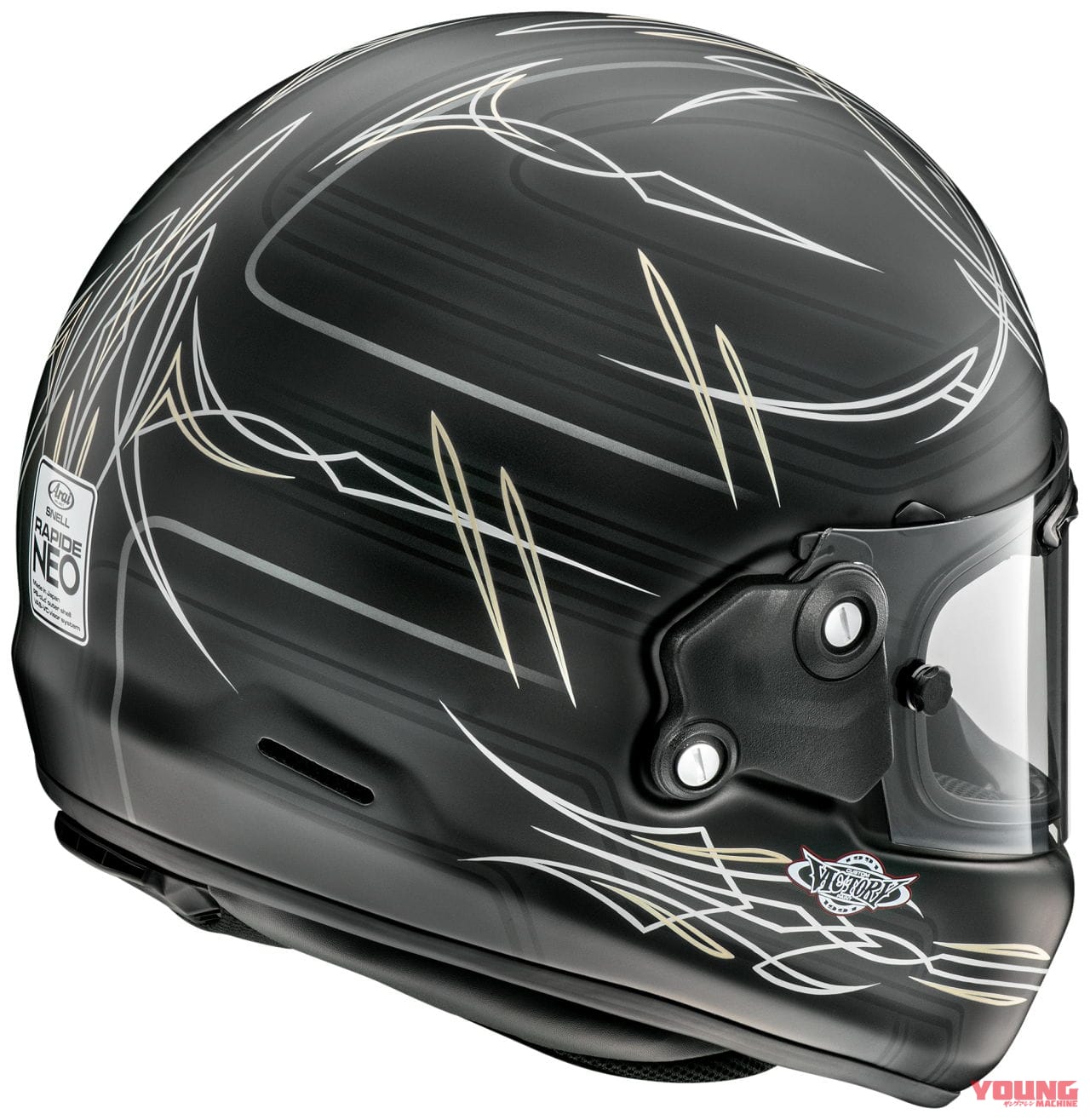 アライヘルメット ラパイドNEOビスタ|手描き風のピンストライプが渋い! アライヘルメット「ラパイドNEOビスタ」by ビクトリーカスタムペイント