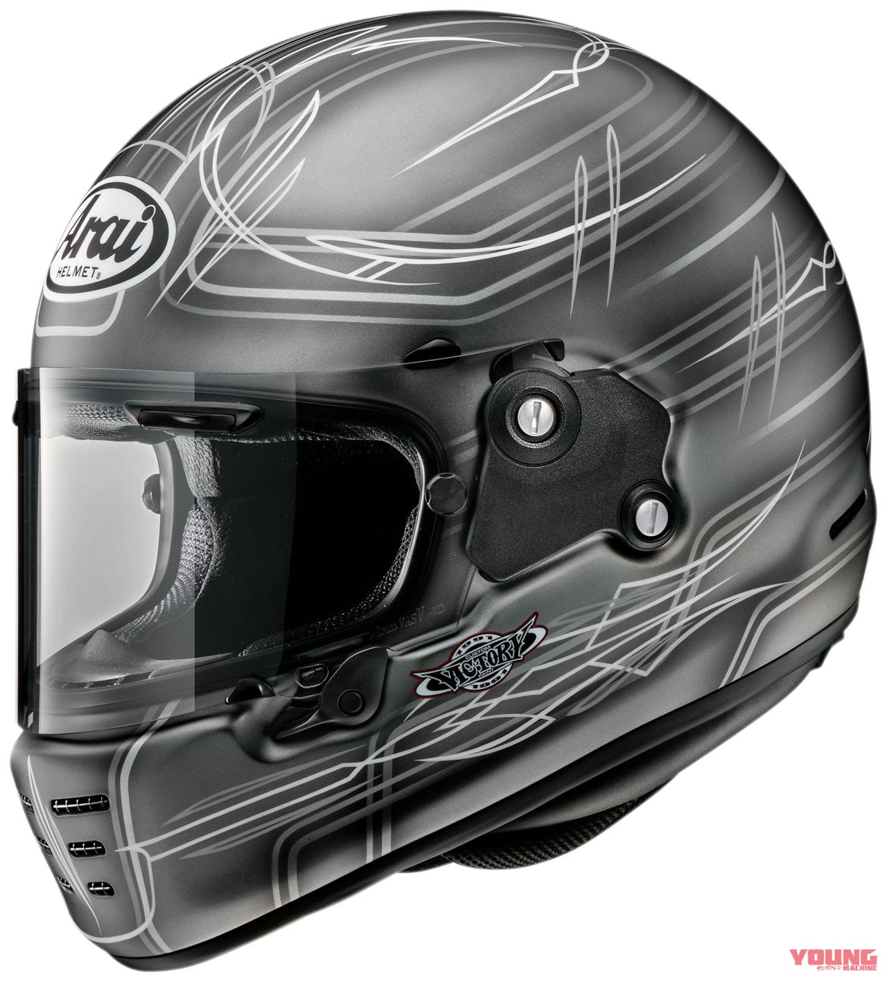 アライヘルメット ラパイドNEOビスタ|手描き風のピンストライプが渋い! アライヘルメット「ラパイドNEOビスタ」by ビクトリーカスタムペイント