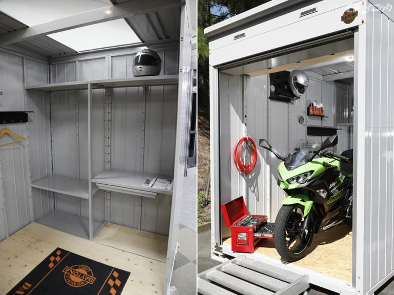 収納棚を標準装備|デイトナのバイク専用ガレージが出荷累計1000棟を達成 【盗難防止にも役立つ】