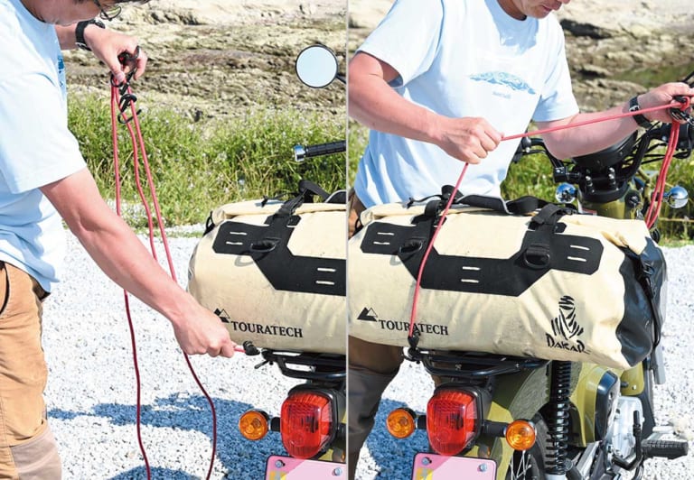 キャンプ道具バイク積載術〈ショックコード編〉【ソロで楽しむバイクキャンプ入門】|バイクでキャンプツーリング:キャンプ道具積載術(ショックコード編)