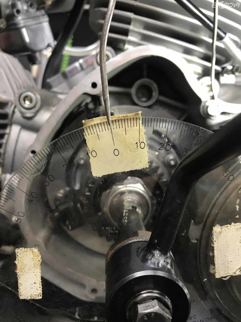 ’72ドゥカティ750改フルレストア|ドゥカティ純正点火時期確認用分度器円盤|’72ドゥカティ750改フルレストア【ツインプラグ点火系はASウオタニSPII特注仕様】