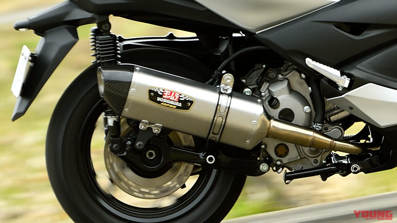 ヤマハXMAX用ヨシムラマフラー|機械曲R-77J サイクロン カーボンエンド|ヨシムラサイクロンマフラー×ヤマハXMAX【加速が楽しくなる爽快感|R-77J/GPマグナム】