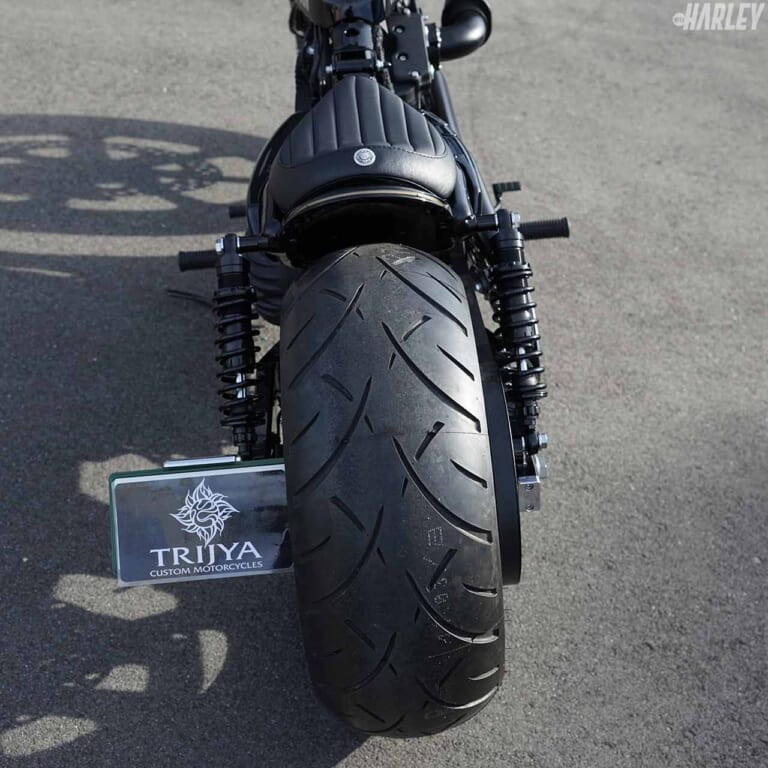 ハーレーダビッドソン スポーツスター トライジャカスタム「地神」リヤタイヤ|ハーレーカスタムトレンドニュース:1台のカスタムマシンに込められた”和魂洋才”の精神〈トライジャ 地神〉