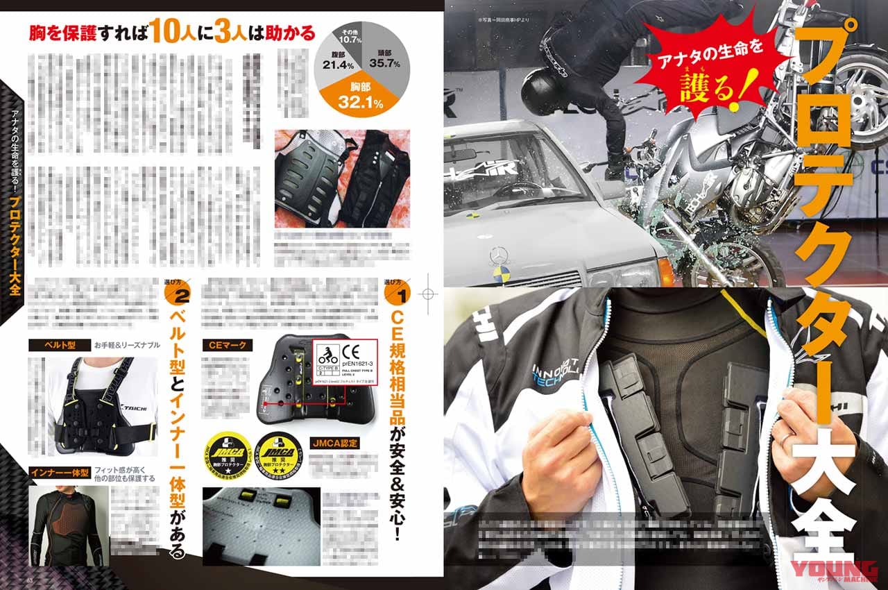 ヤングマシン2021年7月号|プロテクター大全|ヤングマシン’21年7月号発売:EV未来予想/新旧ハヤブサ徹底比較試乗/ワークマン付録etc.