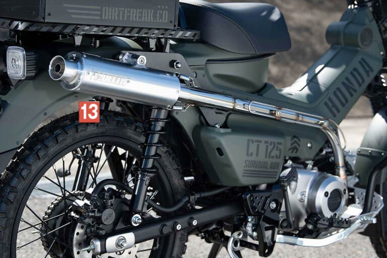 ホンダCT125ハンターカブ|ダートフリーク|DELTA バレル4-S ミニサイレンサー|冒険味溢れるCT125ハンターカブ用カスタムパーツ【専用釣り竿ホルダーも!!|ダートフリーク】