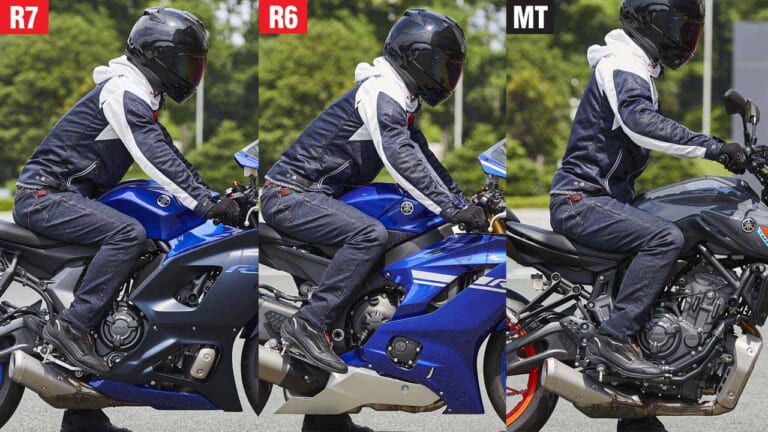 3車のライディングポジションを比較。|ヤマハ新型「YZF-R7」実車で足着きチェック! YZF-R6、MT-07と比べてみた