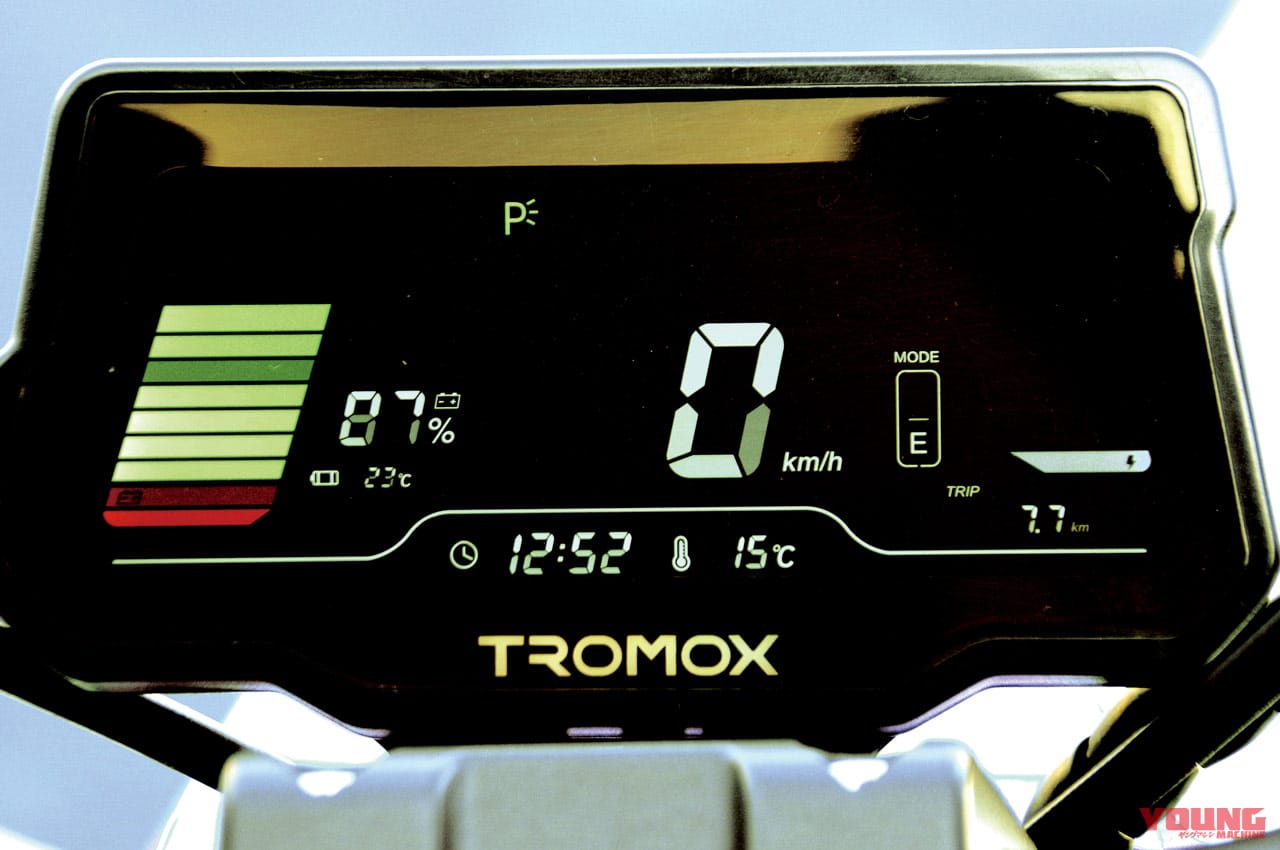 電動バイク|トロモックス ミノ|メーターディスプレイ|人間工学に基づいた電動バイク「MINO」試乗インプレッション【こんな”電動ミニモト”待ってました!】