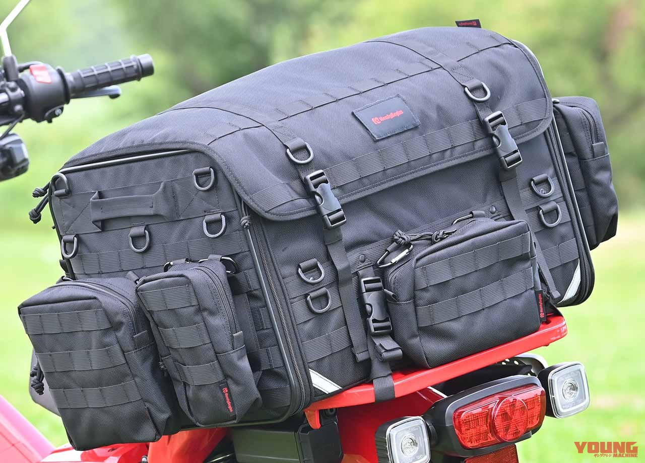 バイクでソロキャンプ|大型シートバッグ|ヘンリービギンズ DH-750C キャンプシートバッグシステム コンプリートセット(ポーチ付き)|“バイクでソロキャンプ”荷物の量を決める大型シートバッグの選び方【初心者は大きいサイズを選ぶべし】