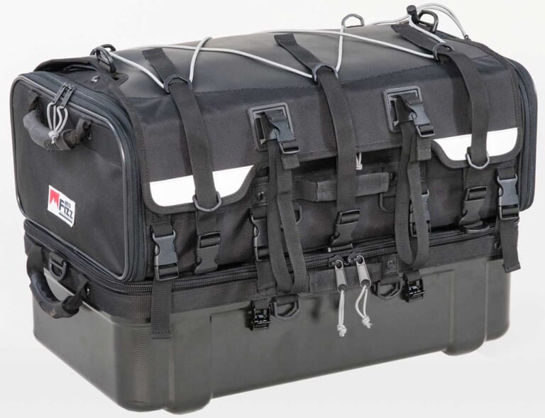 バイクでソロキャンプ|大型シートバッグ|モトフィズ グランドシートバッグ|“バイクでソロキャンプ”荷物の量を決める大型シートバッグの選び方【初心者は大きいサイズを選ぶべし】