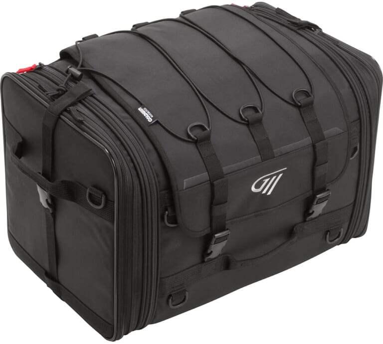 バイクでソロキャンプ|大型シートバッグ|ゴールドウイン ツーリングリアバッグ53|“バイクでソロキャンプ”荷物の量を決める大型シートバッグの選び方【初心者は大きいサイズを選ぶべし】