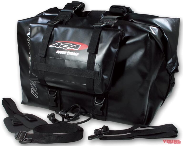 バイクでソロキャンプ|大型シートバッグ|ラフ&ロード AQA ドライコンテナー RR5609|“バイクでソロキャンプ”荷物の量を決める大型シートバッグの選び方【初心者は大きいサイズを選ぶべし】