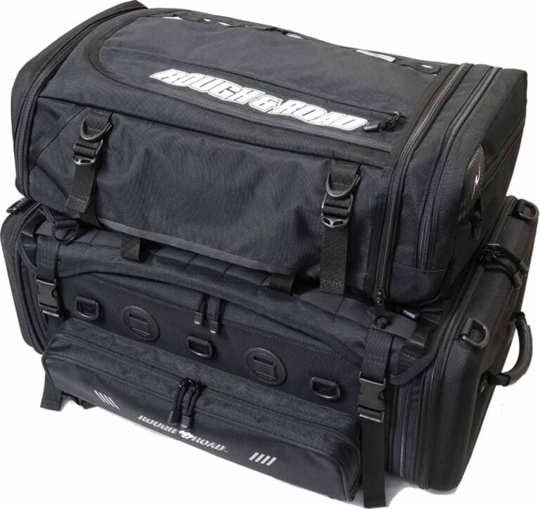 バイクでソロキャンプ|大型シートバッグ|ラフ&ロード コンテナシートバッグ64 RR9038|“バイクでソロキャンプ”荷物の量を決める大型シートバッグの選び方【初心者は大きいサイズを選ぶべし】