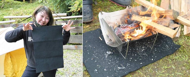 焚き火台|自作焚き火シート|ひと粒で2度オイシイ!! 林道キャンプツーリングのススメ〈リコーダートキャンプツーリング|前編〉