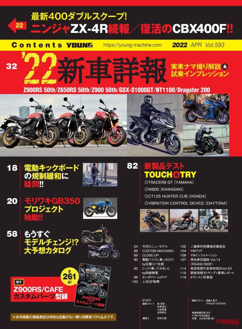 |目撃、ニンジャZX-4R!! 蘇るCBX400Fだと!? ヤングマシン2022年4月号は2/24発売【50周年Zのすべて】