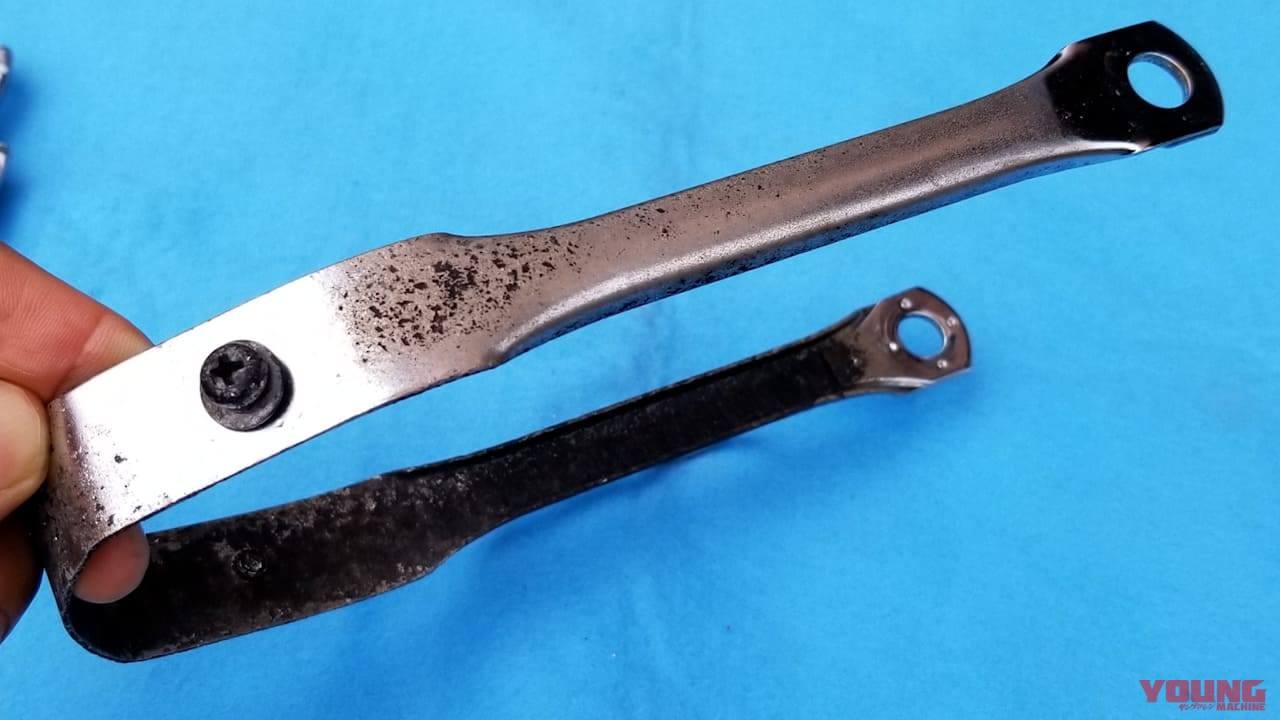 ヤマハ メイト70|サビ取り後|防錆膜|劇的サビ落とし! バイク用サビ取り剤の使い勝手が最高だった【メッキ部品を漬けるだけで手間もなし】