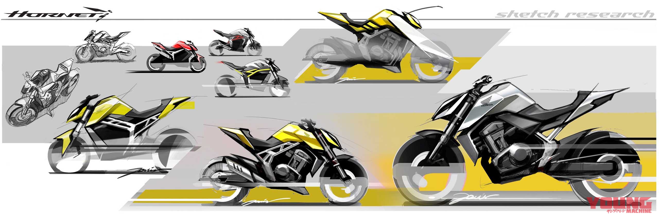 Dynamic sketches of the new Hornet concept|ホンダが新型「ホーネット」のデザインスケッチ公開!! ローマのR&Dが表現するアグレッシブさ