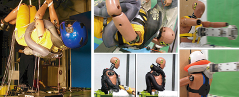 ダミー人形(80kg)を使用したエアバッグへの様々な衝撃テスト風景：無限電光株式会社提供