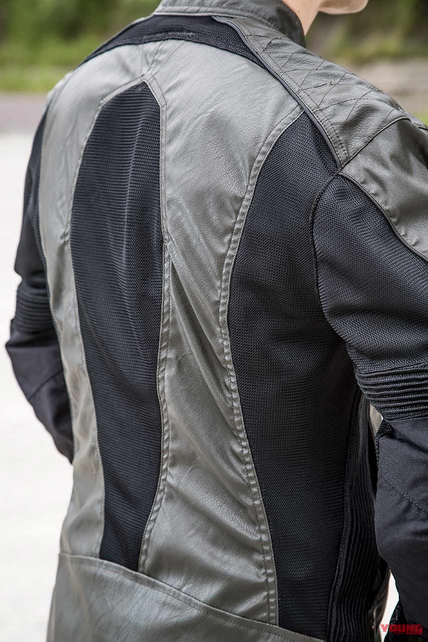 ワークマン RD103 フィールドコアCORDURA®EUROライダースメッシュジャケット|背中|ワークマンのライダースメッシュジャケットに合皮採用カラーが登場! 質感/通気性ともに向上〈コーデュラユーロシリーズ〉