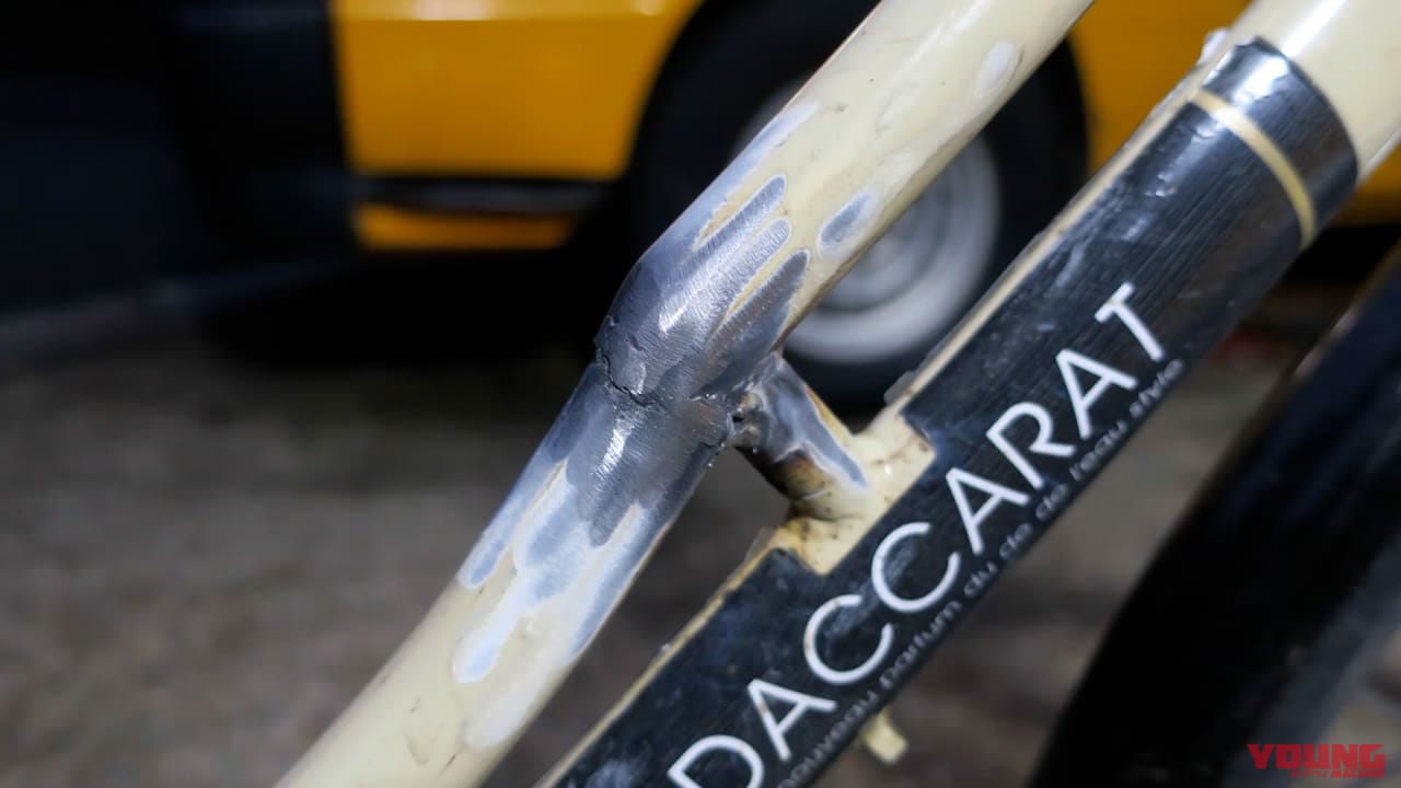 自作モペット製作記 #6|フレーム溶接部|【異形】中国製エンジンをママチャリに搭載! 果たしてどうなる? 苦難のすえ位置決め&溶接完了〈自作モペット製作記 #6〉