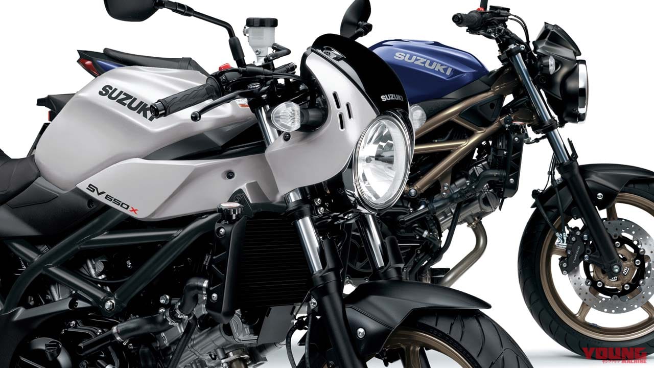 スズキ「SV650X」「SV650」に新色登場!! ホワイトシルバーのカフェレーサーXとゴールドホイールのSV650【欧州】