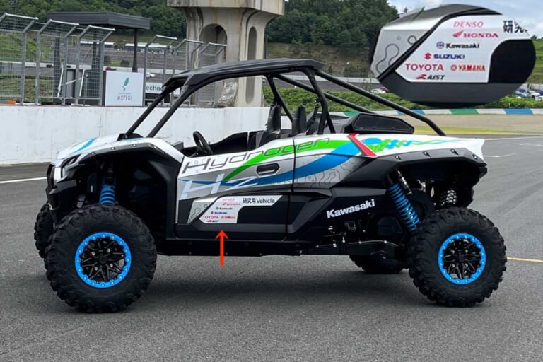 カワサキ|水素エンジン|デモ走行|ニンジャH2|ついにバイク用の水素エンジンが登場! カワサキがニンジャH2ベースの水素エンジン搭載4輪バギーのデモ走行を実施