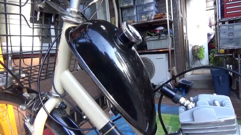 自作モペット製作記 #8|ガソリンタンク|ママチャリ改造バイクついに完成! コレが本当の原動機付自転車だっ!!〈自作モペット製作記 #8〉