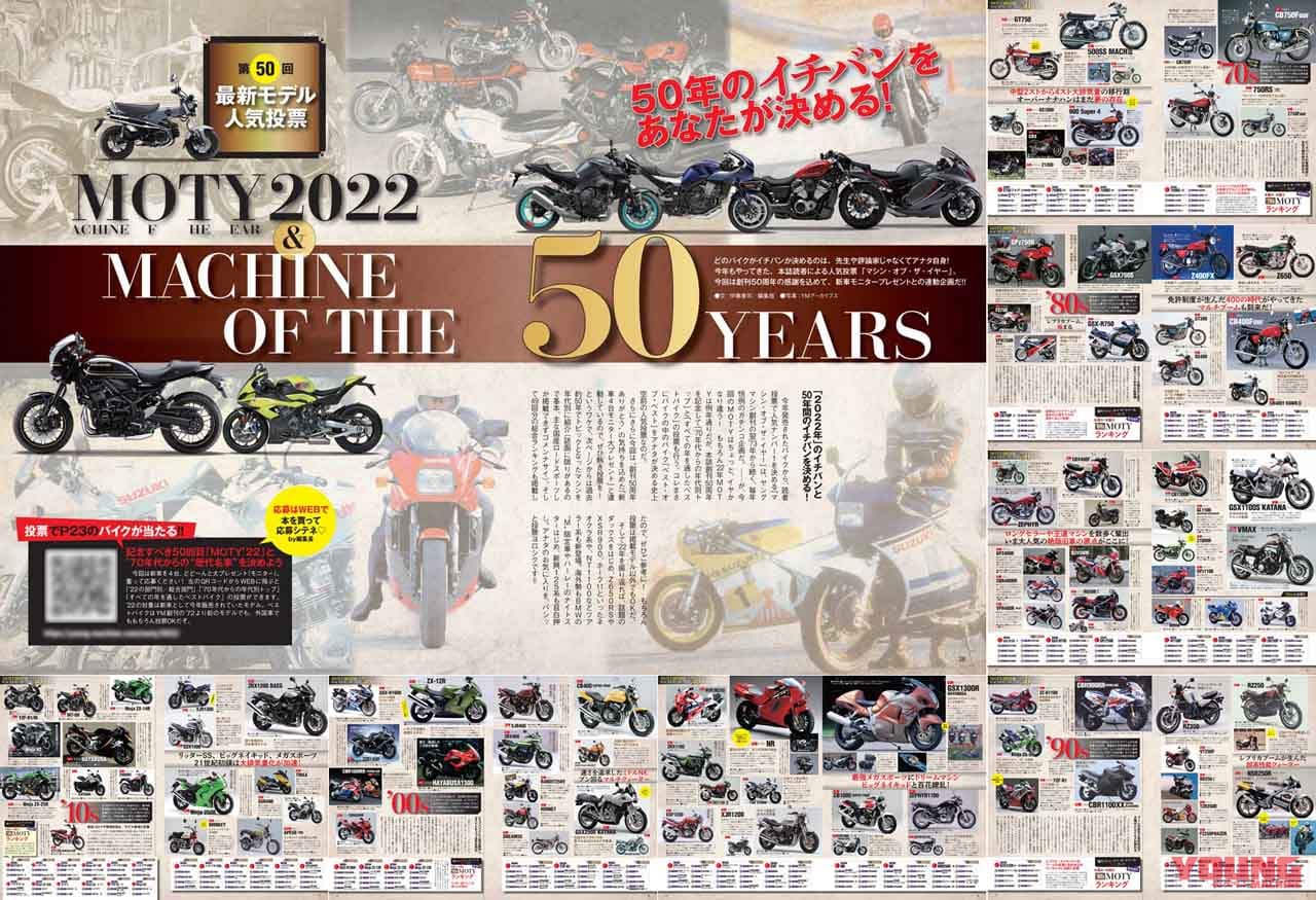 ヤングマシン2022年12月号(10月24日発売)|【新車4台モニタープレゼント】創刊50周年! Z900RS新旧比較/第50回マシン・オブ・ザ・イヤー【ヤングマシン’22年12月号は10/24発売】