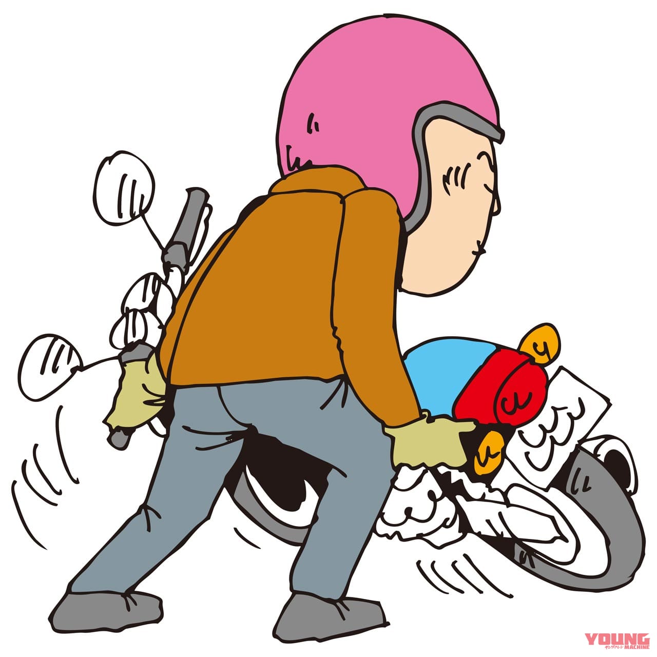 引き起こしのイメージ|Q37:立ちゴケした(泣)!! バイクの引き起こし方を教えて【30秒でわかる! バイクの疑問】