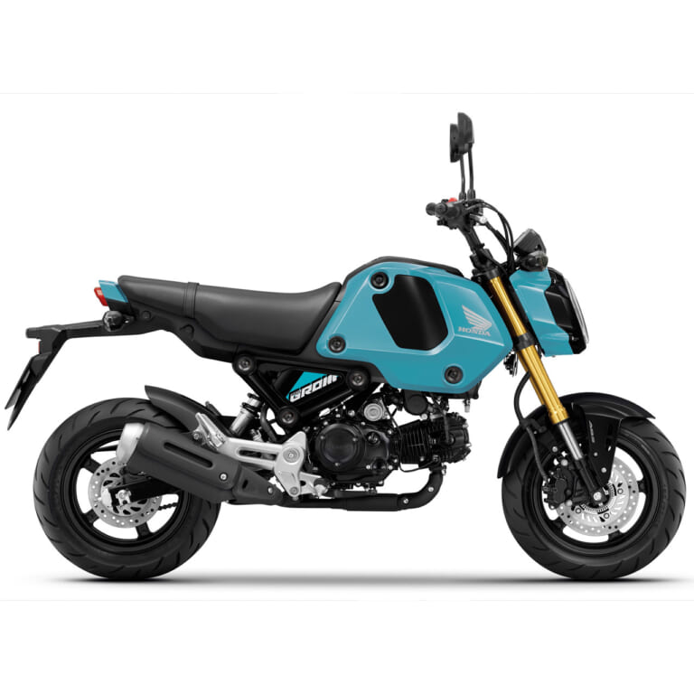 ホンダ|グロム|欧州仕様|2023年モデル|ホンダ「グロム」に新色! 大胆ロゴ&ゴールドホイールの“グレー”と個性強めの“ブルー”【欧州】