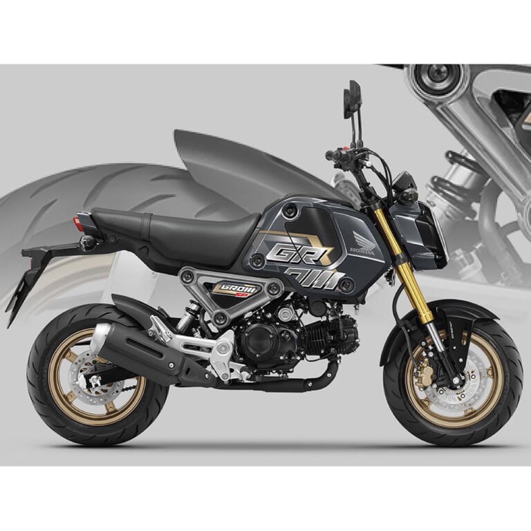 ホンダ|グロム|欧州仕様|2023年モデル|ホンダ「グロム」に新色! 大胆ロゴ&ゴールドホイールの“グレー”と個性強めの“ブルー”【欧州】