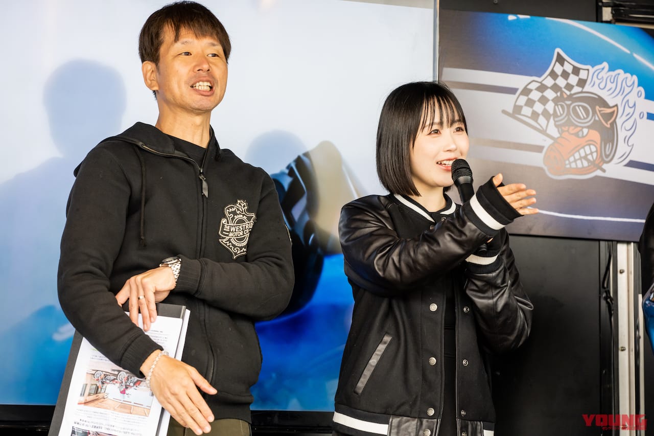 夜道雪さんとウィズハーレー青木タカオ編集長|ブルースカイミーティング|夜道雪さんら“バイク女子”はキュートなだけじゃない! バズる理由をイベントで目の当たりに!!