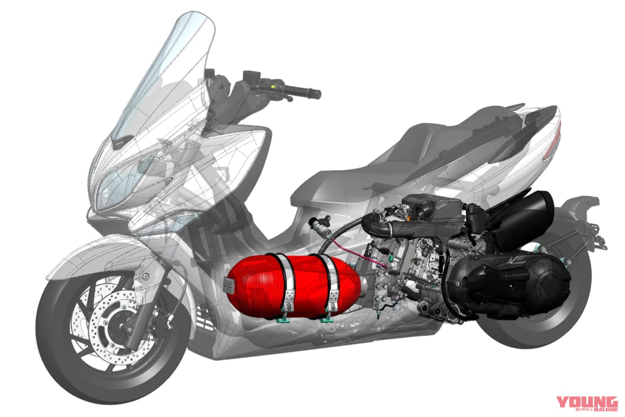 |スズキがJMS2023で電動スクーターや水素エンジン試験車両を展示! 市販車はVストSXやハヤブサが並ぶ【JMS2023】