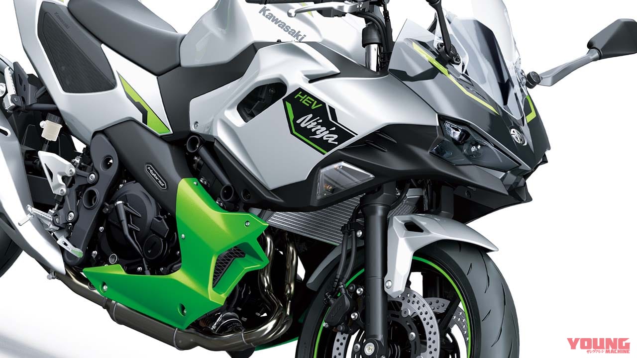 カワサキ「ニンジャ7 ハイブリッド」爆誕!! モーターサイクル初のストロングハイブリッドを採用、エンジンは451ccツインだ!