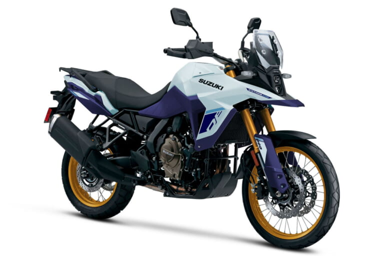 スズキ|Vストローム800DE|北米仕様|2024年モデル|白×青紫にゴールドホイール! スズキ「Vストローム800DE」のニューカラーが登場【北米】