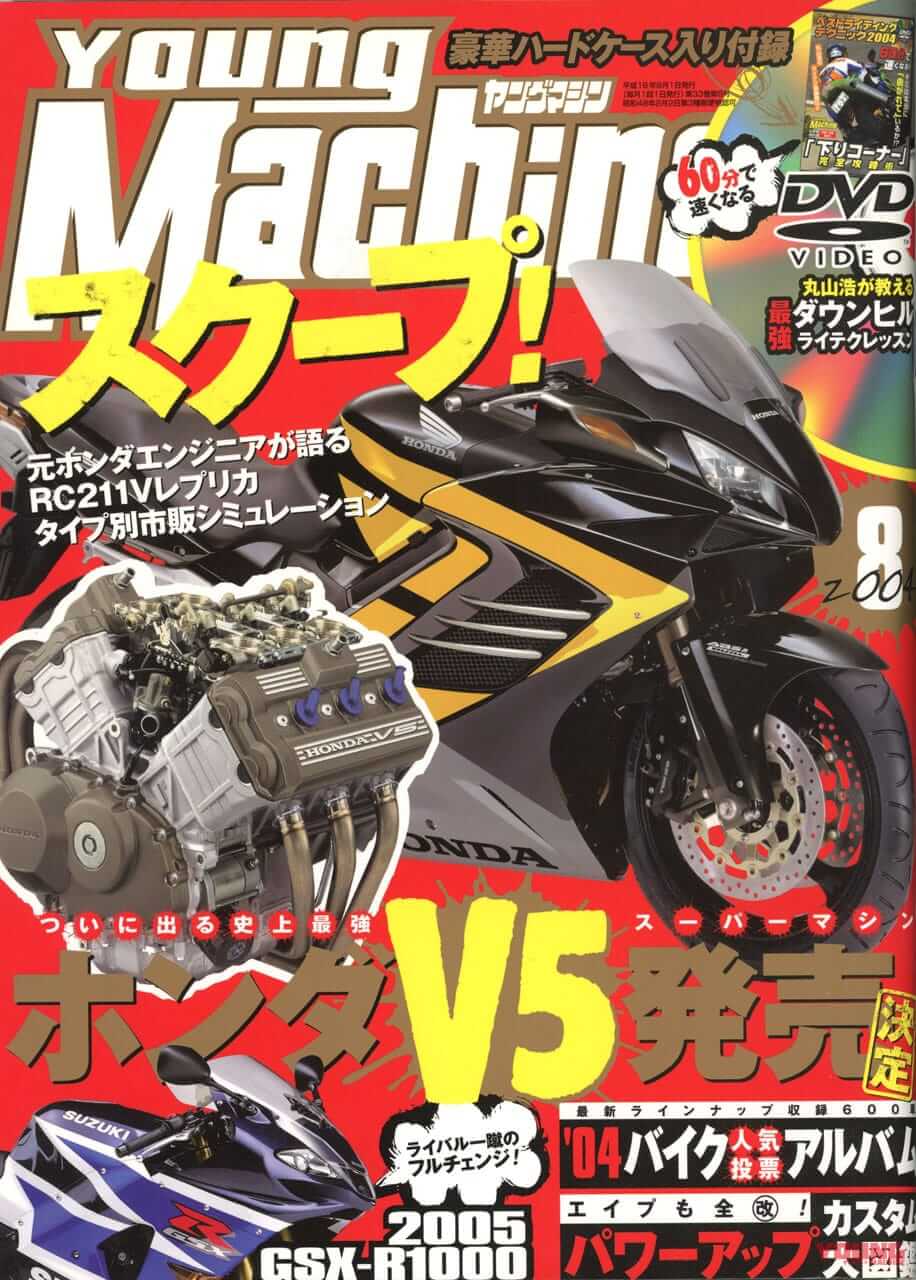 ヤングマシン2004年8月号|【激震スクープ】ホンダV5エンジンを搭載したスーパーマシン?!「V6は根性なし」とは……?【復刻記事】