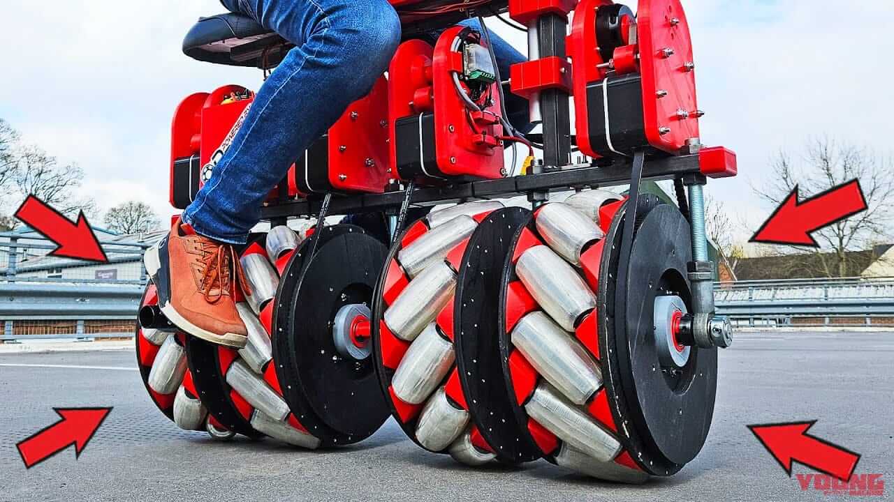 前後左右に走れてその場で回転も可能!? ヘンテコ車輪の「スクリューバイク」が未来すぎる件