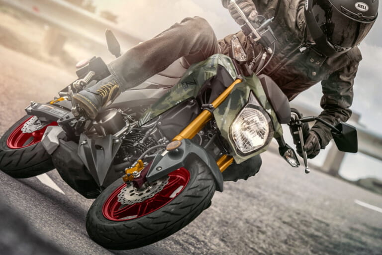 カワサキ|Z125プロ|北米仕様|2025年モデル|カワサキ「Z125プロ」2025年モデル登場! カモ柄に金のサスペンション、さらにホイールも塗り分け【海外】