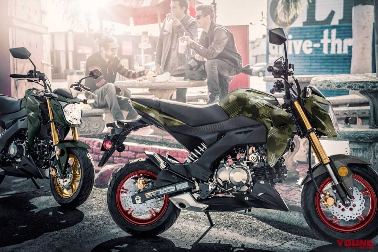 カワサキ|Z125プロ|北米仕様|2025年モデル|カワサキ「Z125プロ」2025年モデル登場! カモ柄に金のサスペンション、さらにホイールも塗り分け【海外】
