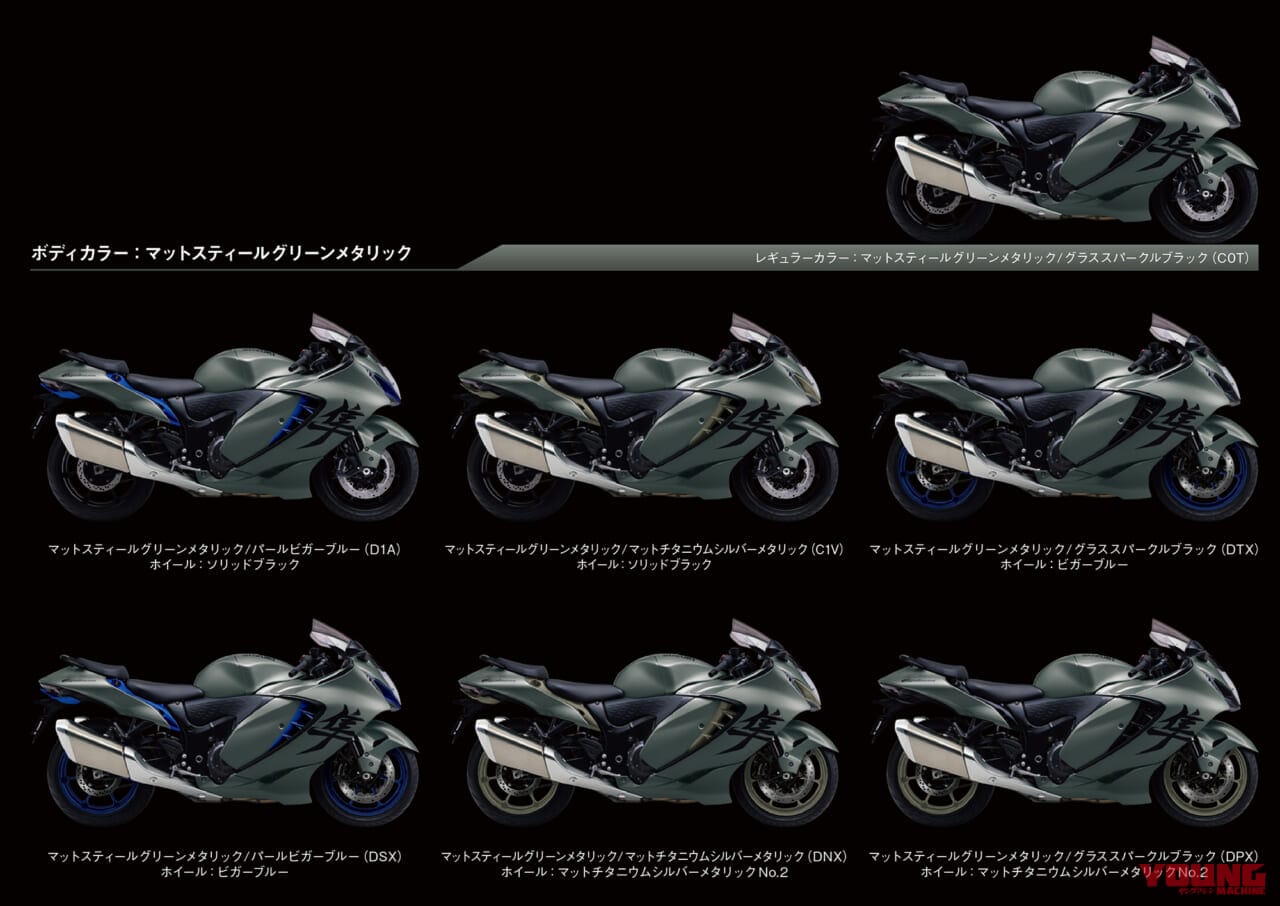 |スズキ「ハヤブサ」が車体色リニューアル! 真新しいマットグリーンなど全3色、カラーオーダープランは全18通り