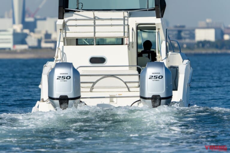NSB335|ホンダ大型船外機”BF250”|「パワーすご」「乗ってみたいかも…」ホンダ完全新作のフラッグシップに試乗:大型船外機”BF350”